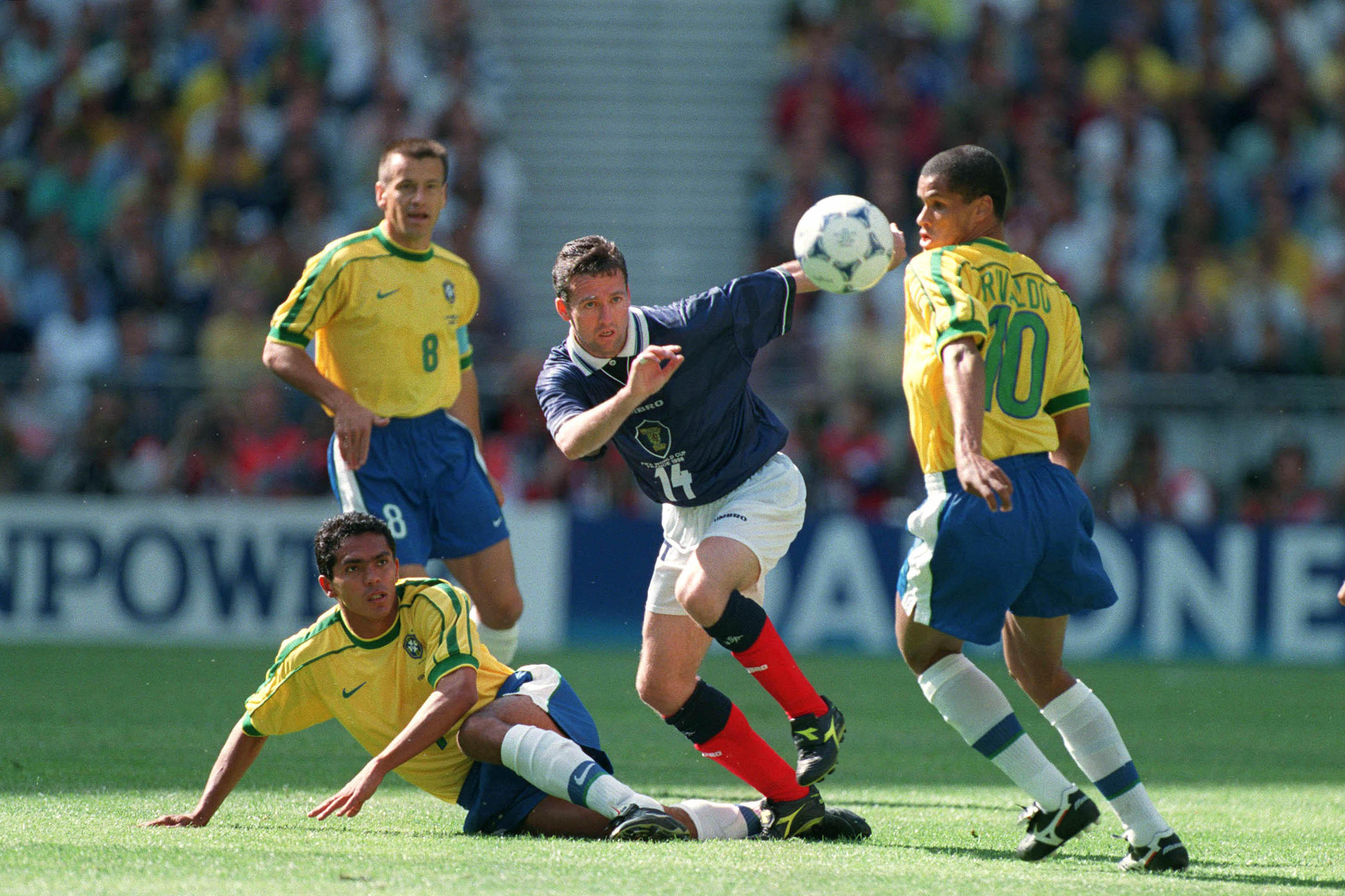 Paul Lambert of Scotland in action against Brazil in the opening match of the 1998 World Cup in France