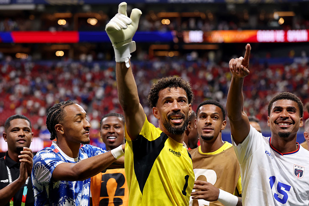 ATLANTA, GEORGIA - JUNE 15: Vozinha #1 of Cabo Verde applauds fans after the 0-0 draw during the FIFA World Cup 2026 Group H match between Spain and Cabo Verde at Atlanta Stadium on June 15, 2026 in Atlanta, Georgia. (Photo by Maddie Meyer - FIFA/FIFA via Getty Images)